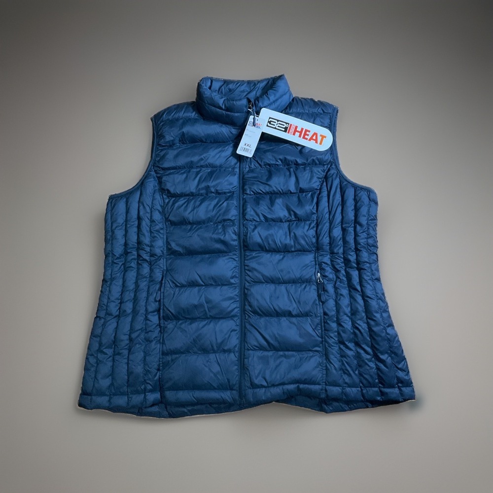 NWT Weatherproof 32 Degrees Vest Womens 2XL Blue Down Puffer Full Zip Collared